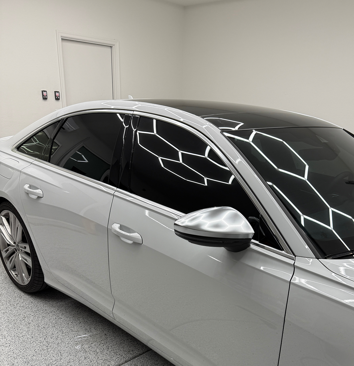 white-audi-a6-ceramic-window-tint-close-up
